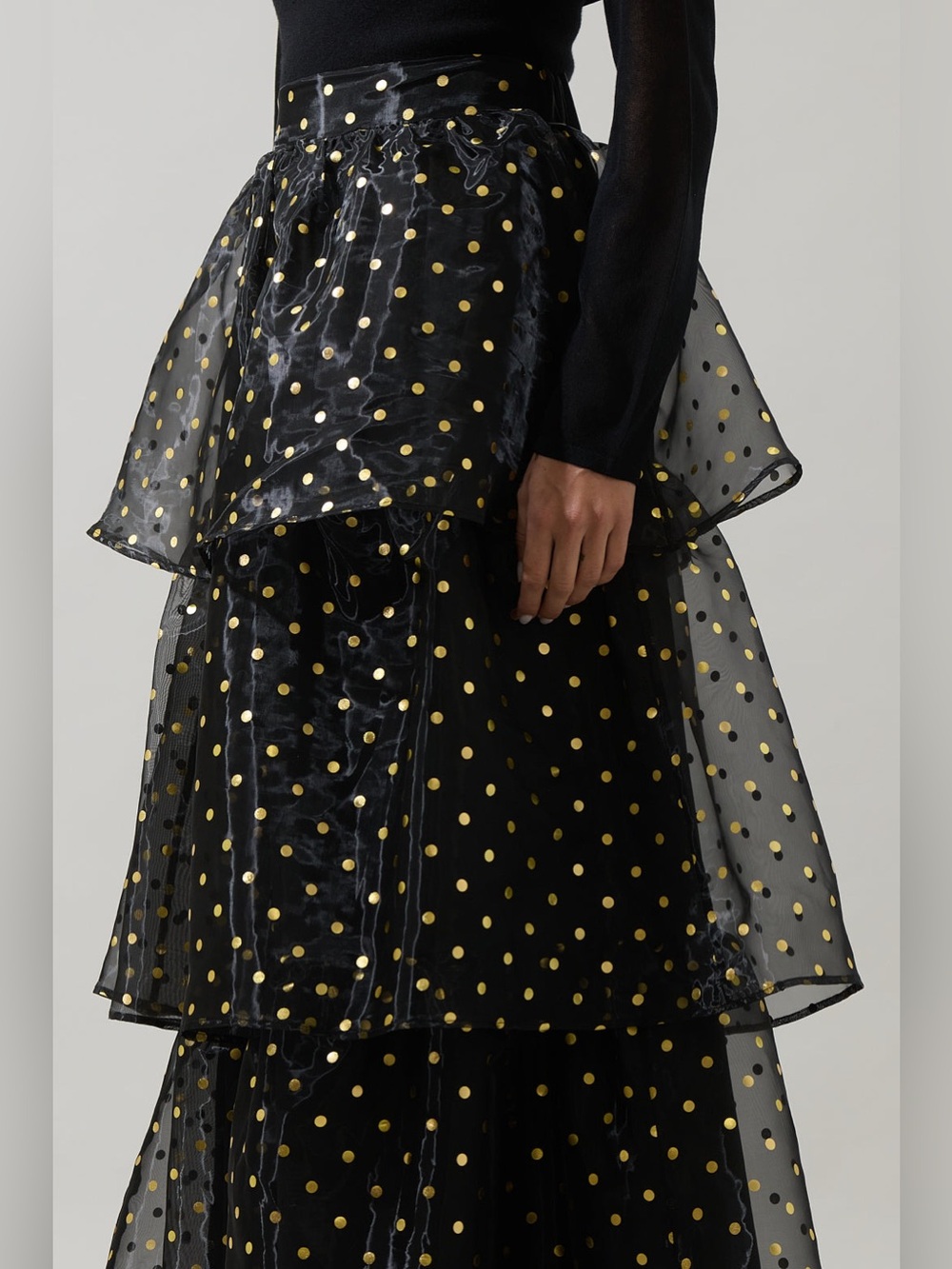 Sugar Lips NWT Tiered Black Maxi Skirt with Gold Polka Dots - Picture 6 of 16